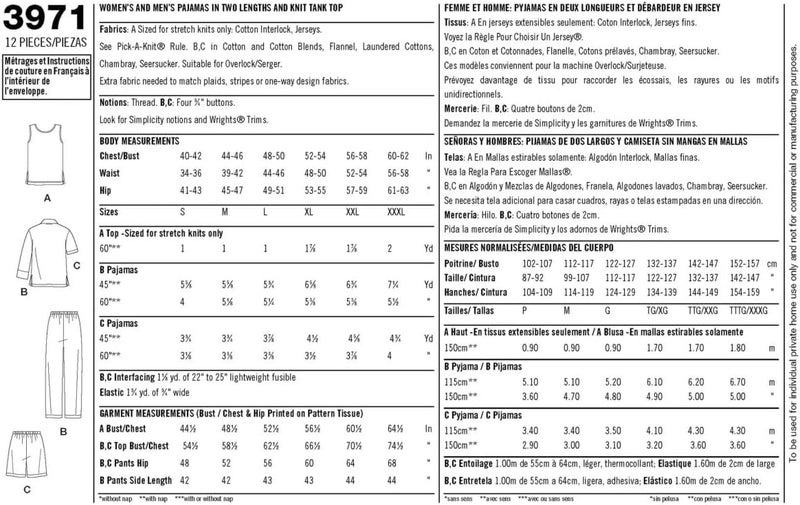 Simplicity Easy To Sew Men and Women's Matching Pajamas Sewing Patterns, Sizes S-L - Image 3